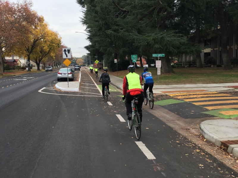 Parking-protected lanes on state highways? Photo by Michael Sacuski