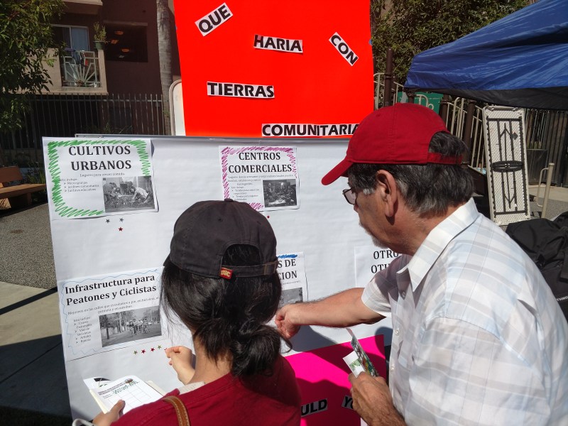 Residents participate in a planning exercise during the launch event in September for the Santa Ana Community Land Trust. Photo by Kristopher Fortin