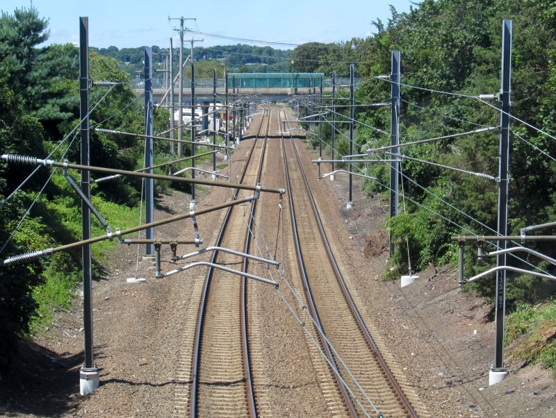 Overhead rail electrification in Connecticut. Rendon, Friedman and others have specifically attempted to block electrification of California's rail modernization. Photo: Wikimedia Commons