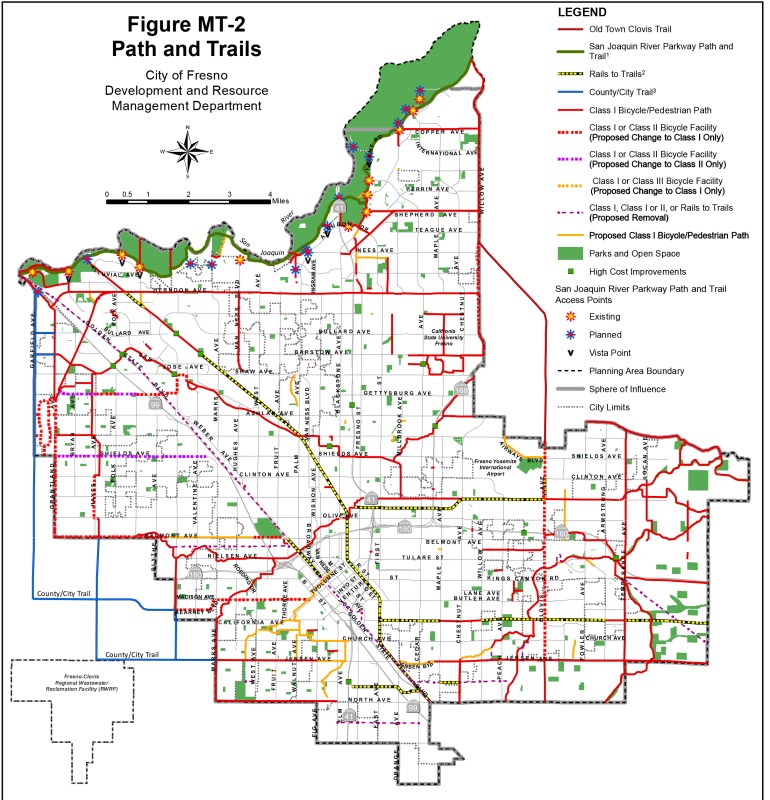 The Fresno Active Transportation Plan proposes paths and trails throughout the city.