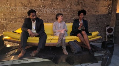 Oakland Planning Commissioner Adhi Nagraj, Berkeley Planning Commisioner Denise Pinkston, and San Francisco Planning Commissioner Christine Johnson at last night's YIMBY talk. Photo: Streetsblog
