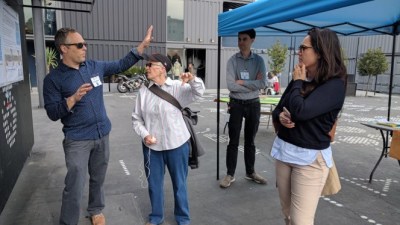 Casey Hildreth, Martha Kuntzen, Mark Dreger, and Elizabeth Bremner at the outdoor open house on Octavia. All photos by Roger Rudick/Streetsblog