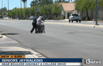 On pedestrian-hostile streets, people sometimes have little choice about safe crossings. Image: KTNV-TV
