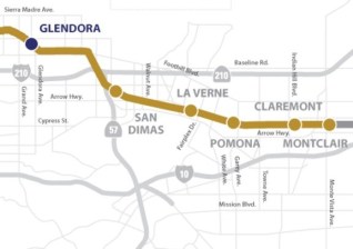 The 12.3-mile Glendora to Montclair extension of the Foothill Gold Line is expected to open 2025-2026. Image via Metro Gold Line Foothill Extension Construction Authority