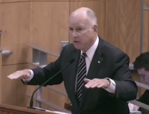 "We are lowering the cap every year," which is helping reducing greenhouse gases, said Governor Jerry Brown. Image: Screengrab from CATV
