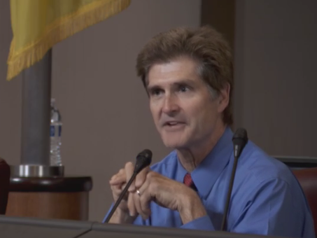 California Transportation Commissioner Carl Guardino questions California Bicycle Coalition representative Jared Sanchez. Image: Screengrab from CTC