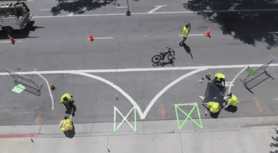 For timelapse fans, Code for San Jose made a video of the pop-up protected bikeway being constructed. Click here to see it.