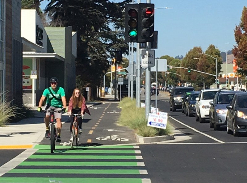 The ATP funds projects that make biking and walking safer and more enjoyable, like two-way protected bikeways and bike signals. Photo by Melanie Curry/Streetsblog