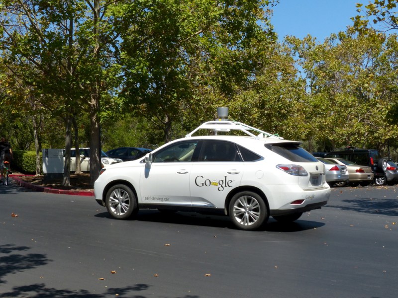 Google's self-driving car on the Palo Alto campus. Photo by Roman Boed, via Flickr