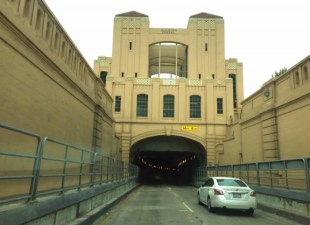 The entrance to the Posey Tube. Cars transitioning from the tube to I-880 turn Oakland's Chinatown into a traffic sewer. Image: Alameda County Transportation Commission