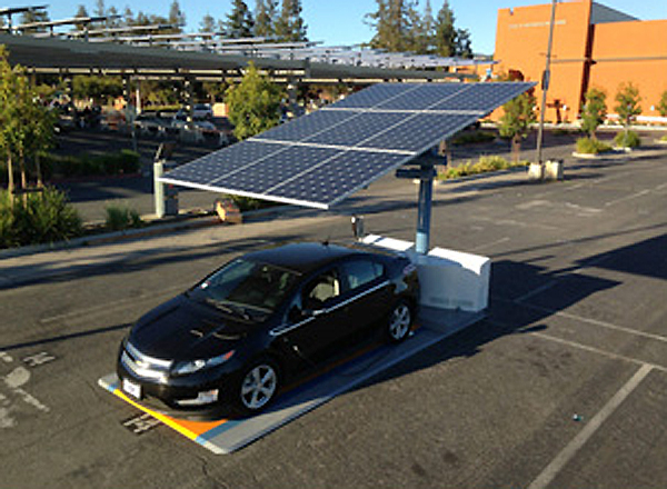 A solar charging station at the San Diego airport. Image from Solar PV