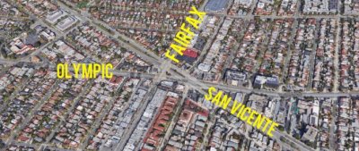 The Fairfax Asterisk is where Fairfax, Olympic, and San Vicente come together. Aerial via Google maps