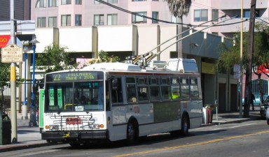 In an effort to speed up buses between the Mission and Mission Bay, plans are in place to make 16th street a transit-priority street--but so far, there's little to show for the effort. Photo: SFMTA