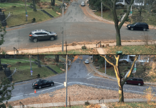 Toronto resident Dave Meslin and his neighbors used chalk and leaves to show how a local intersection would be right-sized. Photo: Dave Meslin/Twitter