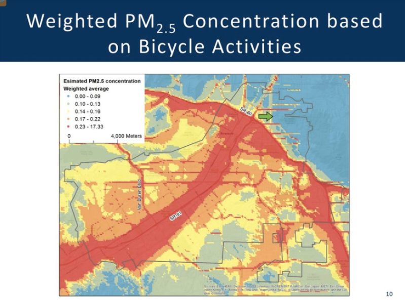 Researchers found that pollution from highways affected surrounding routes, especially downwind. Image: Boriboonsomsin and Luo