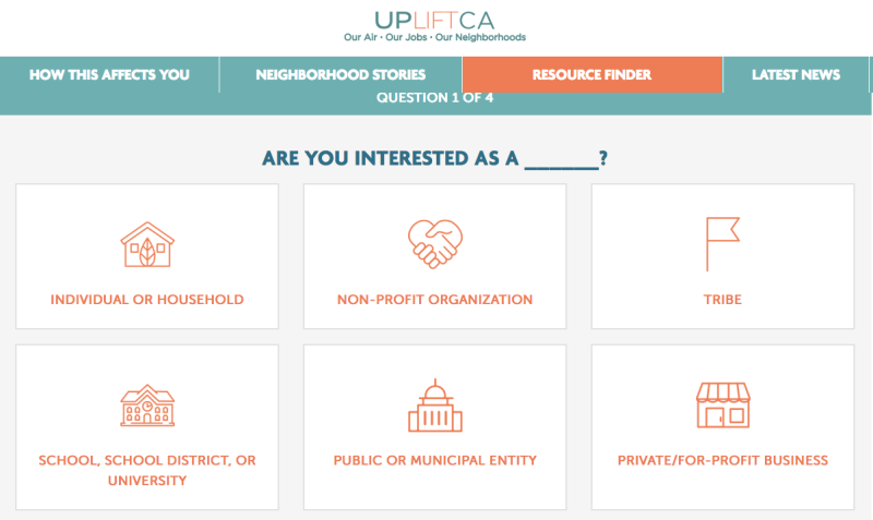 Greenlining Institute's UpLiftCA site added a Resource Finder to help connect individuals and groups with climate change resources.
