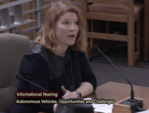 Seleta Reynolds, General Manager of LADOT, testifying to the Senate Transportation and Housing Committee. Image: Screengrab from CATV