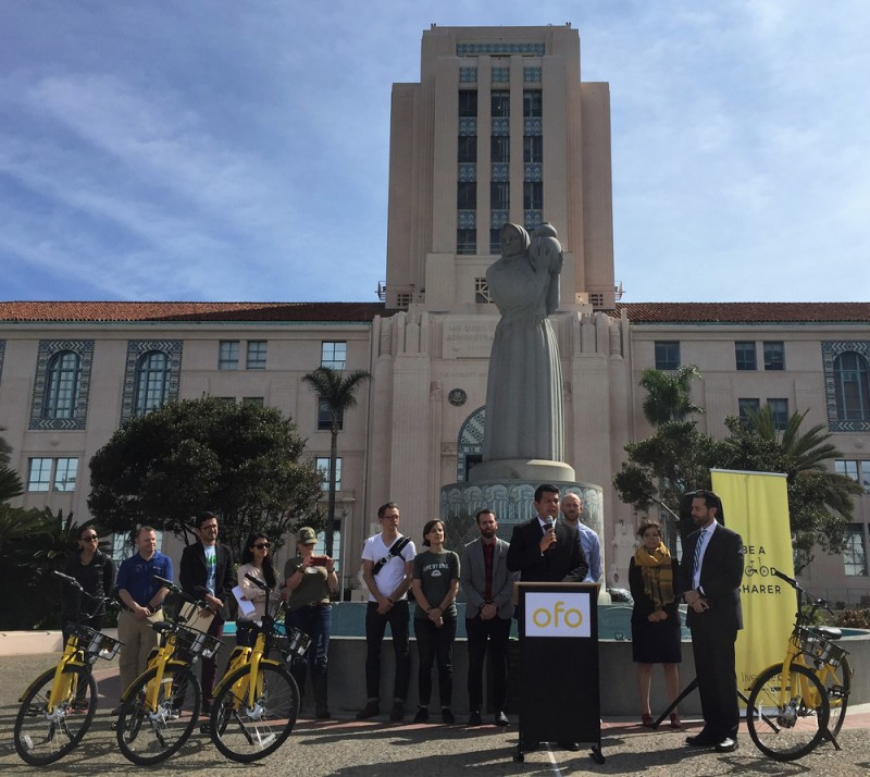 San Diego City Councilmember David Alvarez addresses the crowd before they head out for a test ride. Photo courtesy Circulate SD