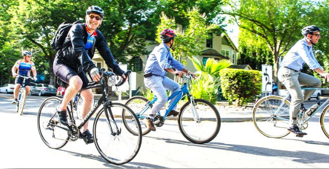 Former Caltrans Director Malcolm Dougherty at the annual Director's Ride. Image from Active Transportation in California: The Non-Motorized Transportation Facilities Report
Fiscal Year 2016-17.