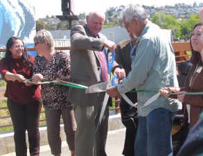 The ribbon was one last obstacle to closing the gap along the Ohlone Greenway between Richmond and El Cerrito. Photos by Melanie Curry/Streetsblog unless indicated otherwise
