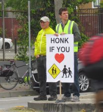Volunteers showed up at San Pablo and Virginia to bring attention to the difficulties bicyclists and pedestrians have crossing here. All photos by Melanie Curry/Streetsblog