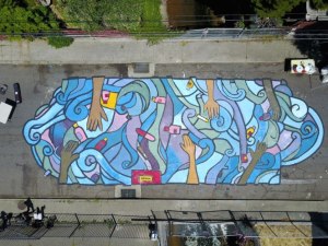 An overhead look at the first "Paint the Town" street painting. Photos: City of Oakland