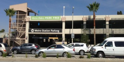 Metro is planning to convert free parking to paid parking at eight additional rail stations. Gold Line Atlantic Station parking photo by Joe Linton/Streetsblog L.A.