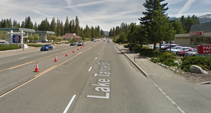 The lovely stroad that is Highway 50 in South Lake Tahoe. Image: Google Streetview
