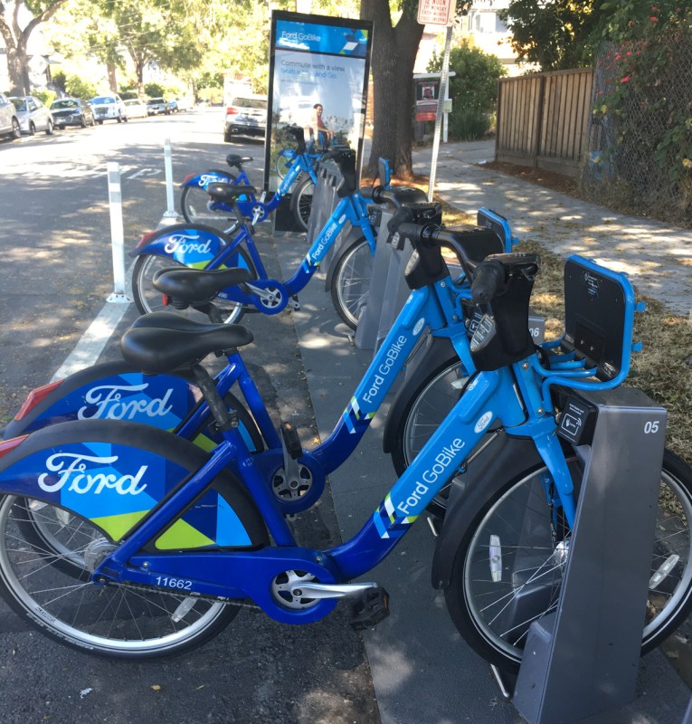 The Bay Area's Ford GoBike bike-share system is now owned by Lyft, which bought Motivate. Does it make sense for miles ridden on bike-share to be counted towards zero emission miles produced by Lyft? Photo: Melanie Curry/Streetsblog