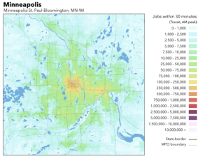 The University of Minnesota's transit access rankings measure how many jobs are available to the average resident within a certain amount of time.