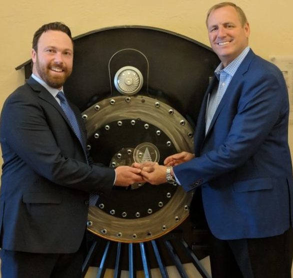 Nate Kaplan, California State Director of GoRail, left, awards US Rep Jeff Denham the first Railroad Achievement Award of 2018.