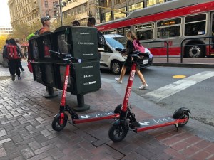 Scooters on Market Street. Photo: Andy Bosselman