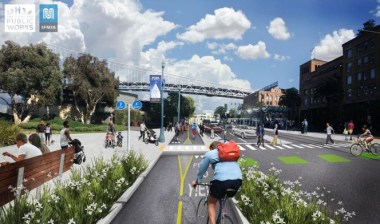 A rendering of the Embarcadero enhancement project... just one of many that could go in faster if the environmental review of this bike lane can be streamlined. Image: SFMTA
