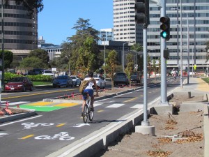 Oakland as been focusing on building more bike facilities, and is rewarded with Gold-Level Bicycle Friendly Community status.  Photo:  Melanie Curry/ Streetsblog
