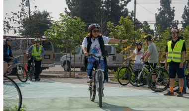 Students practice signaling and other skills at Bike SGV's City Cycling class. Photo courtesy BikeSGV