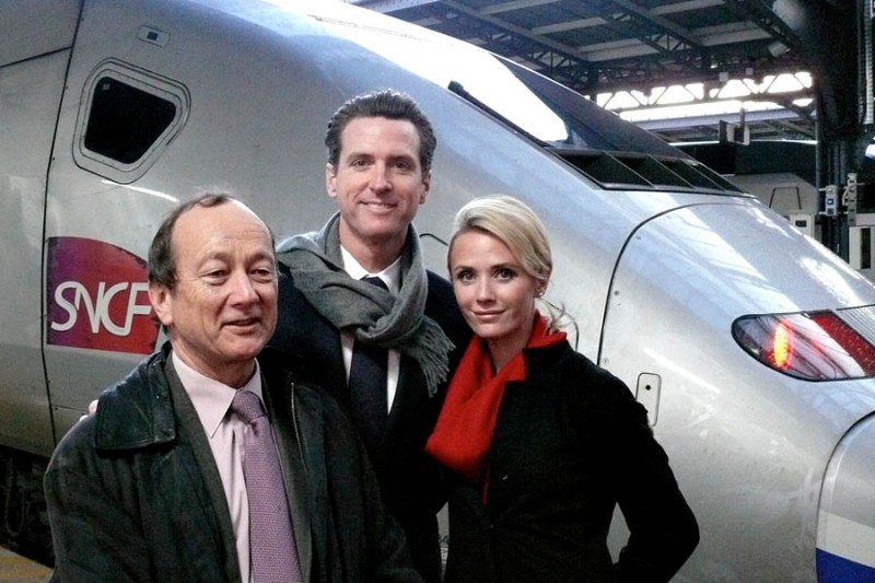 Then-Mayor and long-time HSR supporter Gavin Newsom on a photo-op with his wife and François Lacôte of the French TGV system during a trip to France. Photo: SF Mayor's office