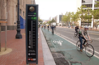 San Francisco has invested in a few of these permanent, in-road bicycle counters for around-the-clock data. Photo: Aaron Bialick