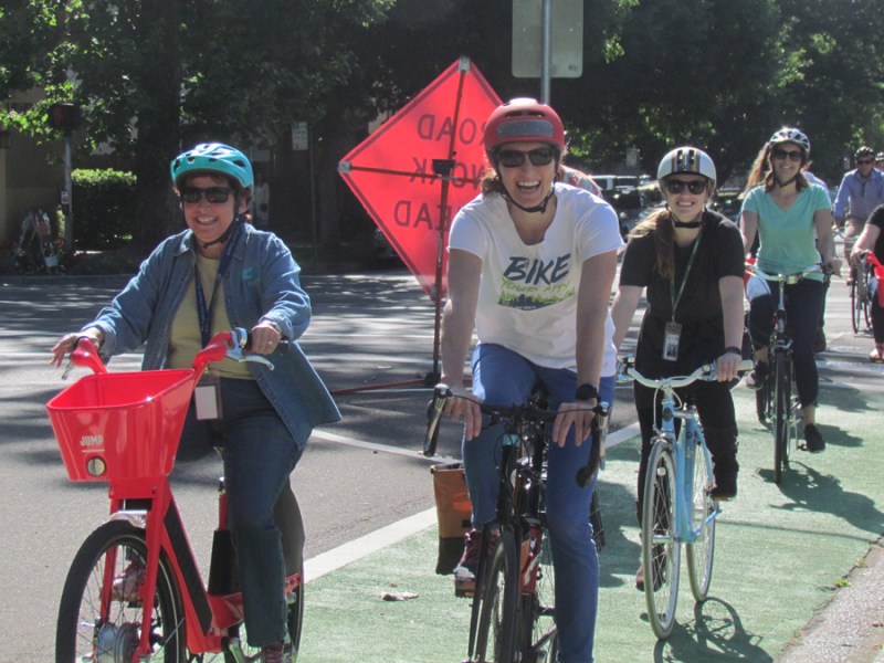 Jeanie Ward-Waller with thenCaltrans Director Laurie Berman, left, joined the Caltrans Directors Ride this year. With her is staff from the Caltrans Sustainability Program, Jeanie Ward-Waller and Abigail Jackson. All photos by Melanie Curry/Streetsblog