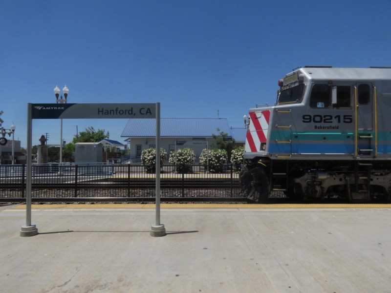 Hanford Amtrak Station, with the KART bus center in the background. Photo by Jason Lee