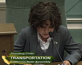 Moses Trujillo testified about the need for safer streets for pedestrians, even when they are state highways. Image: CA TV