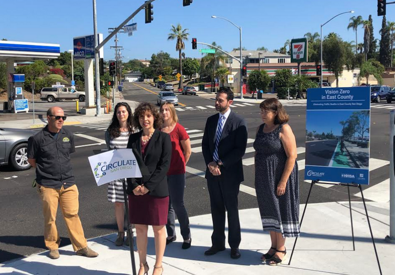 Maya Rosas of Circulate San Diego announces the release of advocate's guide to Vision Zero for East San Diego County. Image: Circulate SD