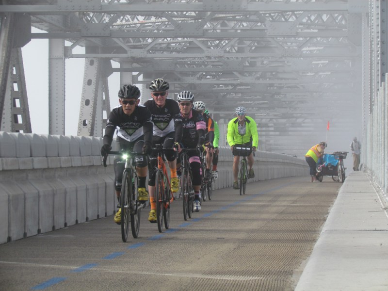 Riders on the bridge when it first opened two years ago Photo by Melanie Curry/ Streetsblog