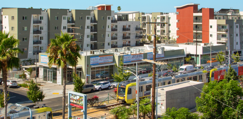 Rolland Curtis Gardens in Los Angeles received a $4m grant to build 70 units of affordable housing and active transportation programming. Photo from AHSC annual report