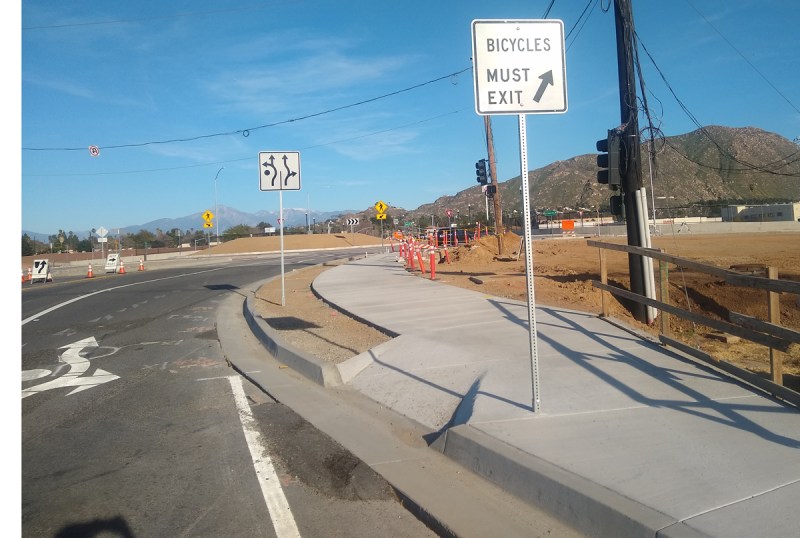 Bike safety and access must be considered in land use developments that are reviewed by Caltrans - but advocates will still need to make sure that truly means safety, not something like this. Photo by Marven Norman