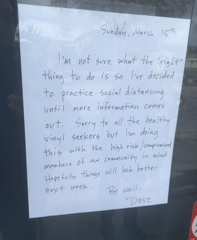 Small businesses, like Dave's Record Shop, started closing down out of precaution before the stay-at-home order was issued. Photo by Alfonso Alvarez