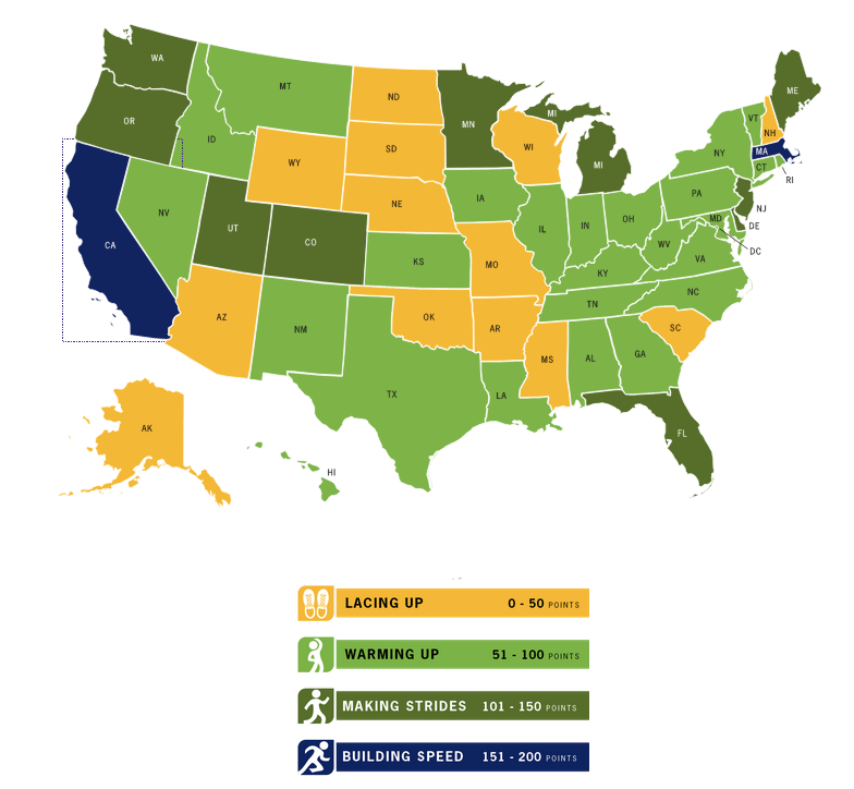 Safe Routes National Partnership scores all fifty states on their efforts towards being more walkable
