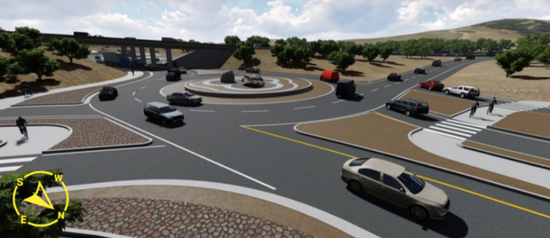 Soscol Junction's planned double roundabouts include a way to "accommodate" bike and pedestrian travel without slowing down cars. Image: Napa Valley Transportation Authority