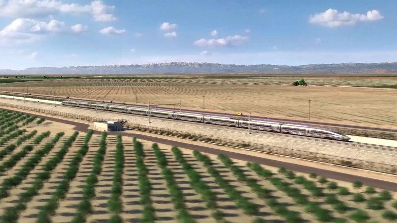 A rendering of HSR in Corcoran. Image: CAHSRA