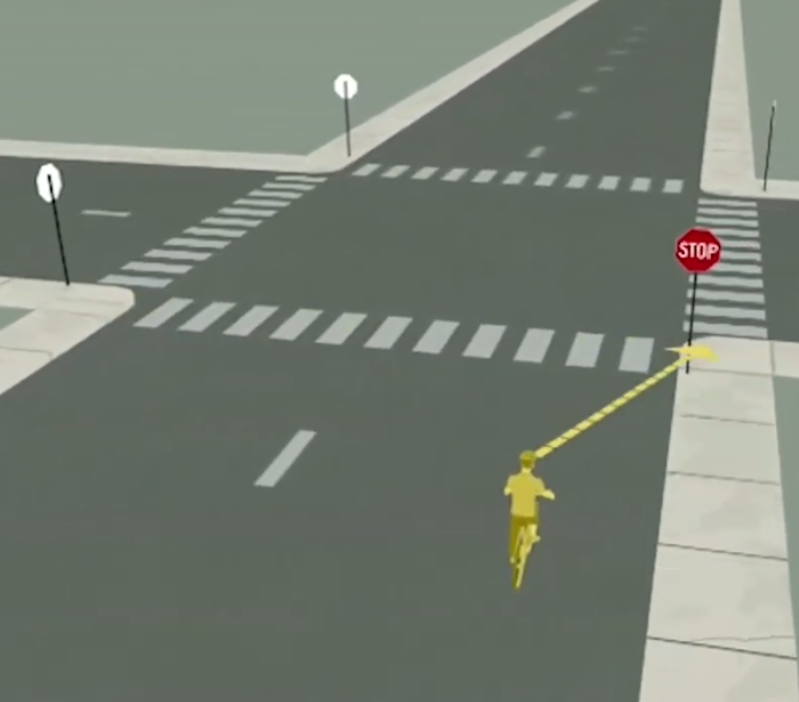 Still from CalBike's video explaining how stop signs affect bicyclists.