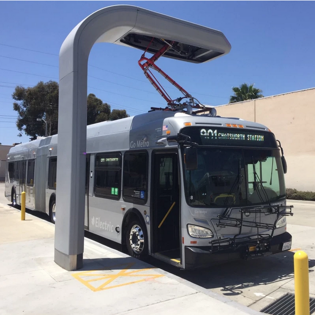 G Line electric bus charging at North Hollywood station. Photo by Joe Linton/Streetsblog L.A.